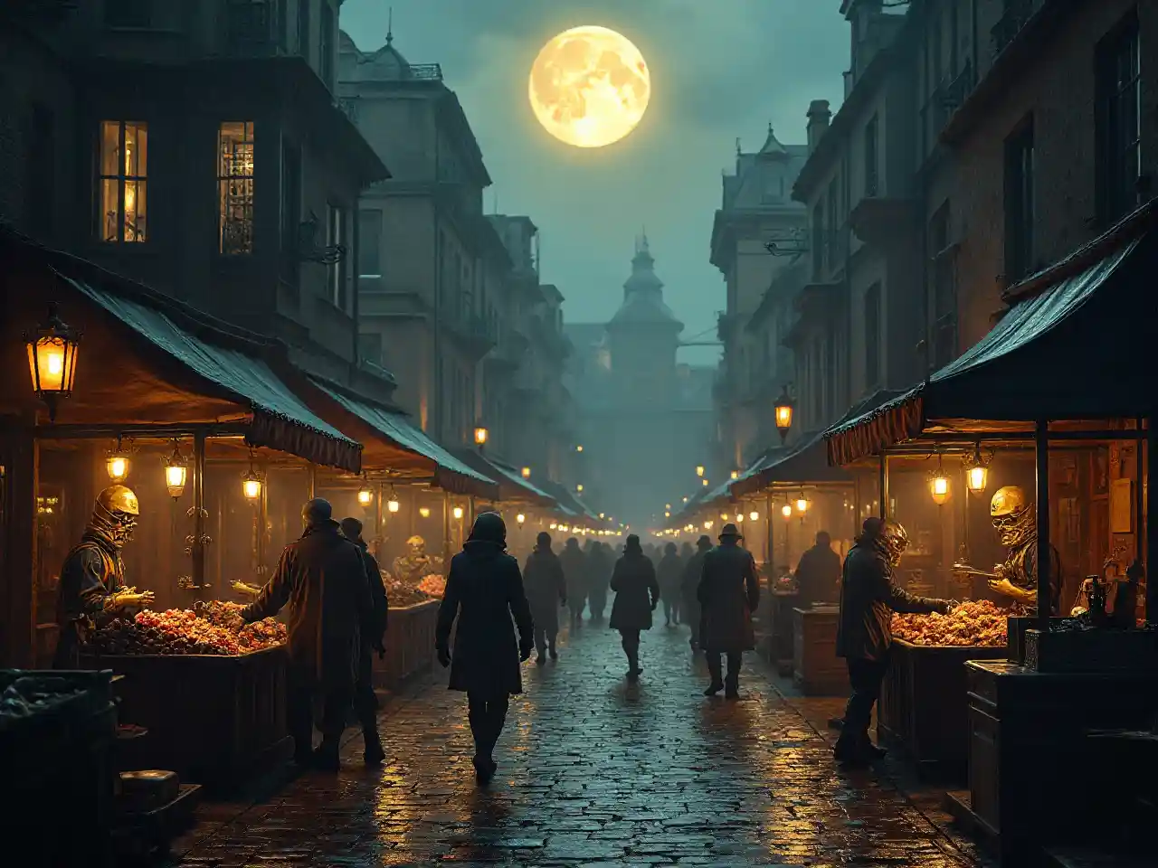 Mercado iluminado por la luna