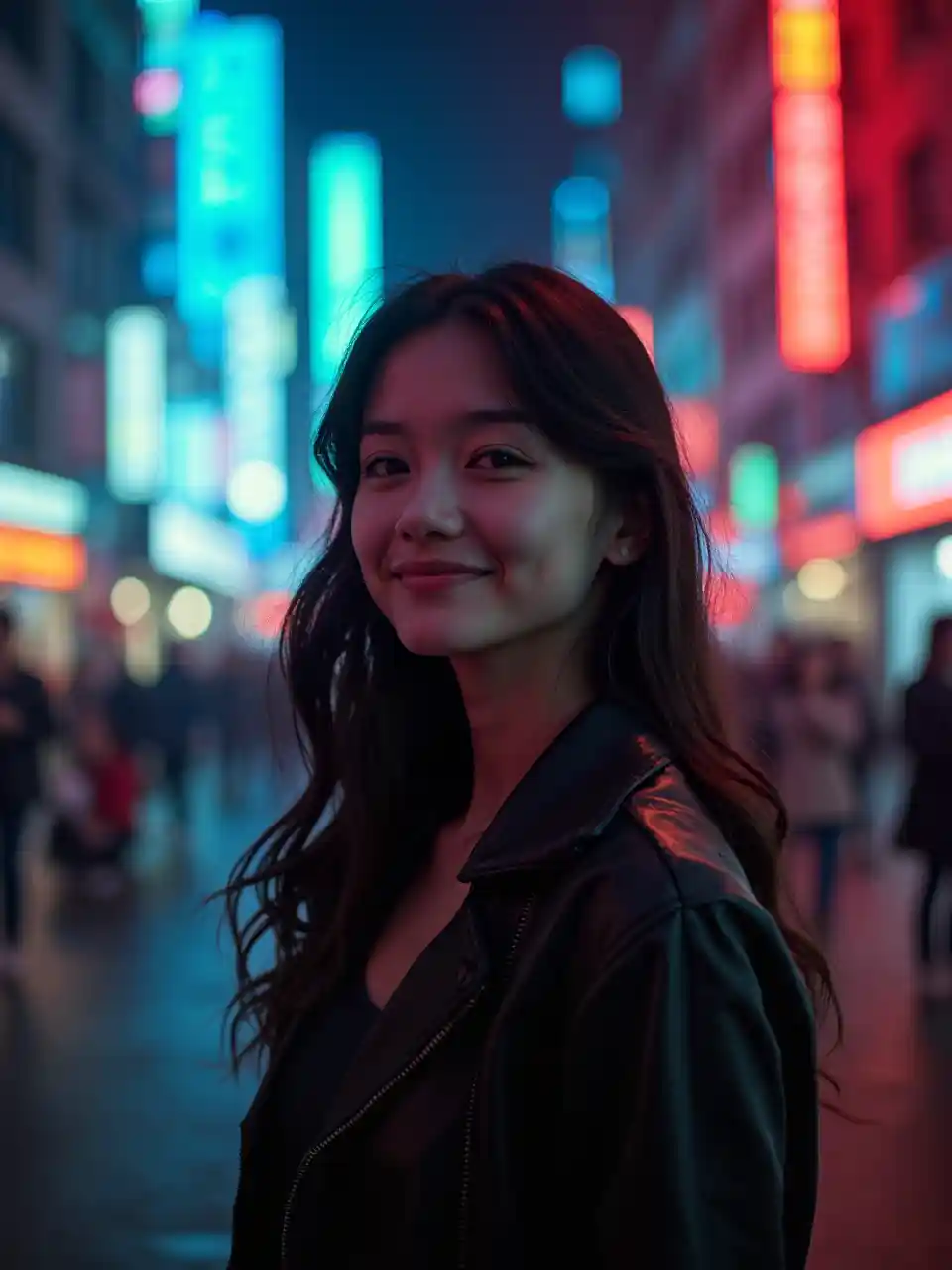 Suasana kota dengan lampu neon