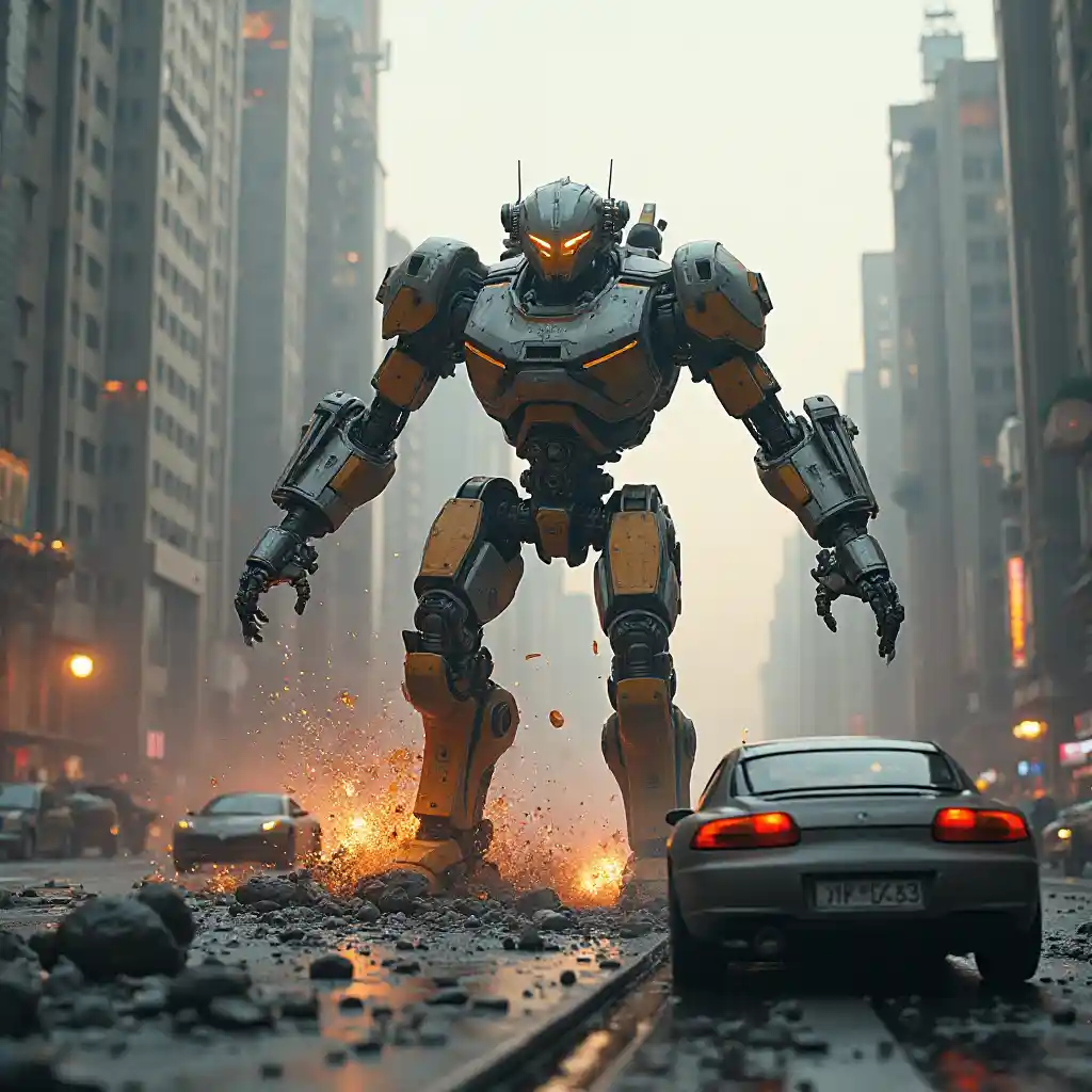 Futuristic Robots Revolt in a City of Chaos and Destruction