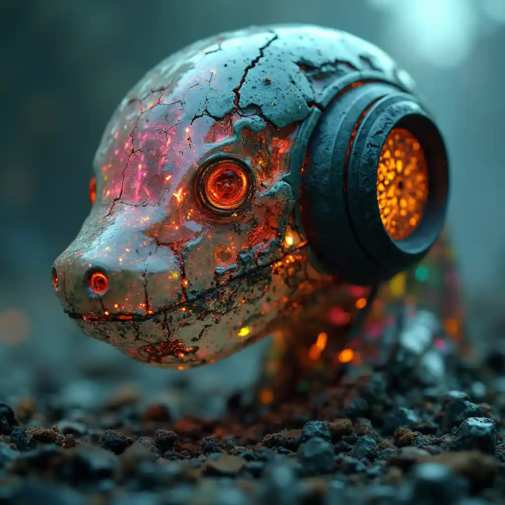 Eerie Macroscopic View of a Decayed Robotic Serpent Head