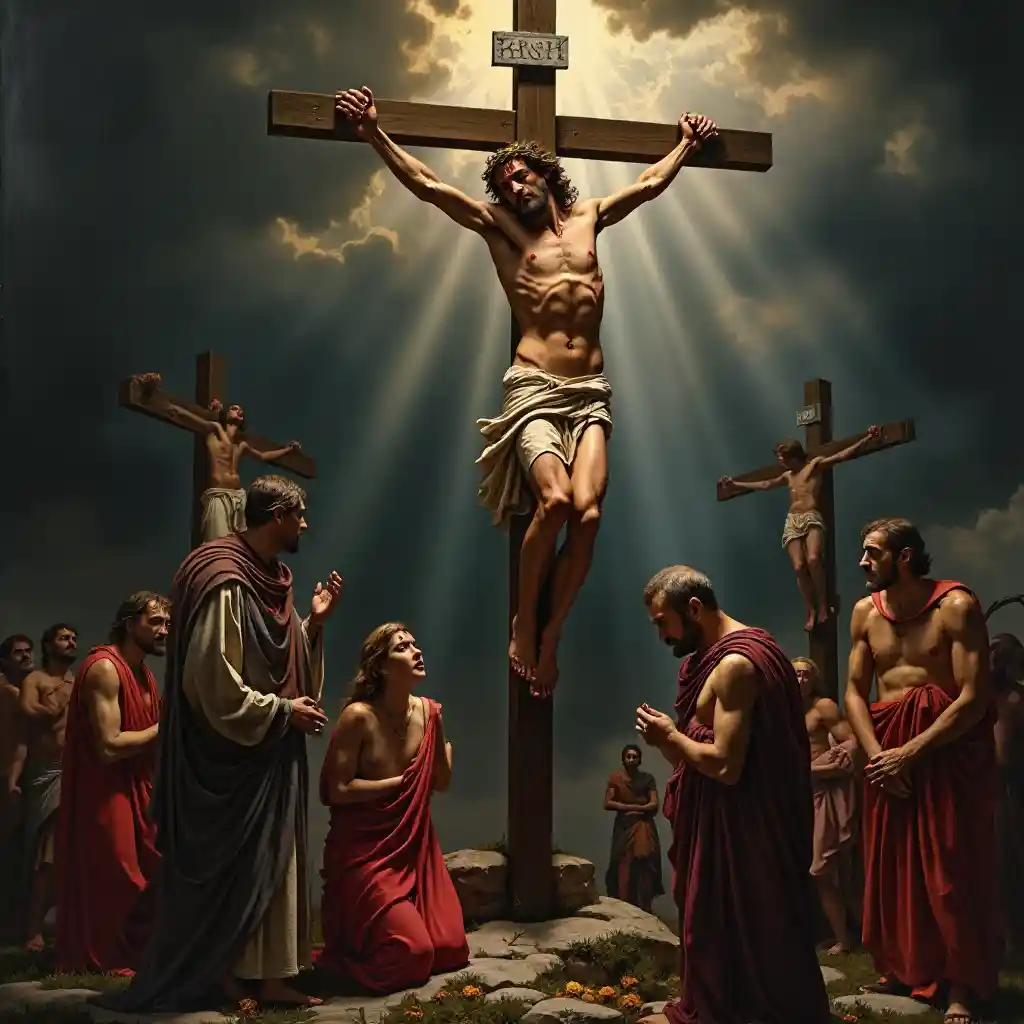 An Emotional Representation of the Crucifixion with Dramatic Lighting