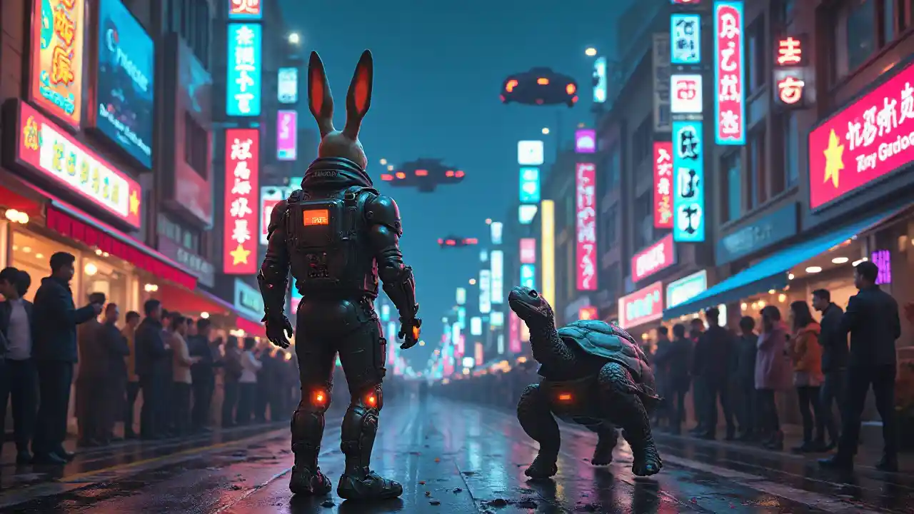 Cyberpunk-Schildkröte und Kaninchen