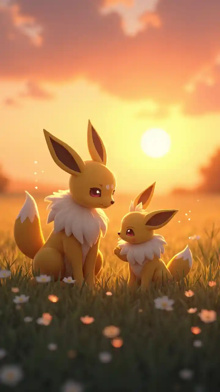 In A Serene Meadow Jolteon And Baby Bonding Moment in-a-serene-meadow-jolteon-and-baby-bonding-moment