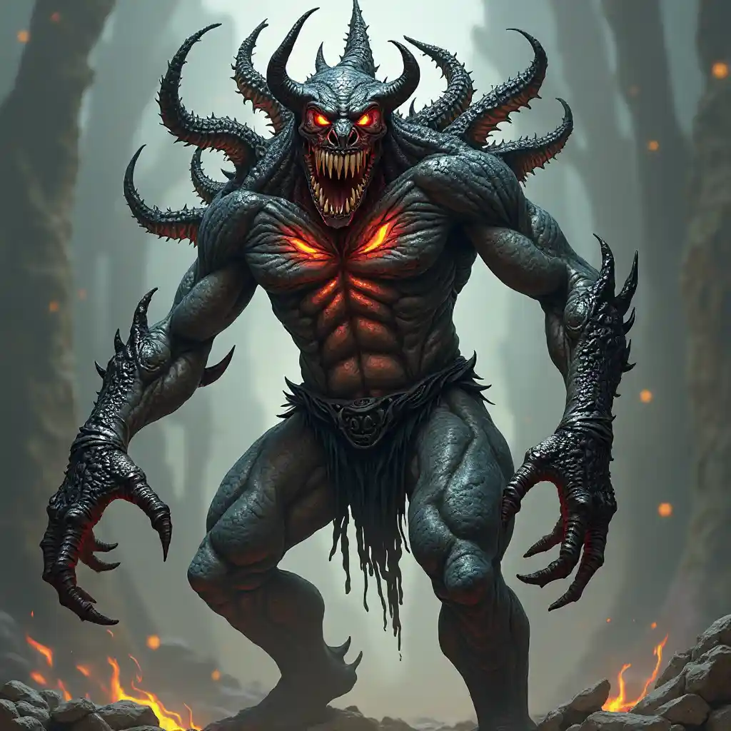 Een angstaanjagend portret van het huisgemaakte monster Varrox in DnD 5E, image size:1024x1024