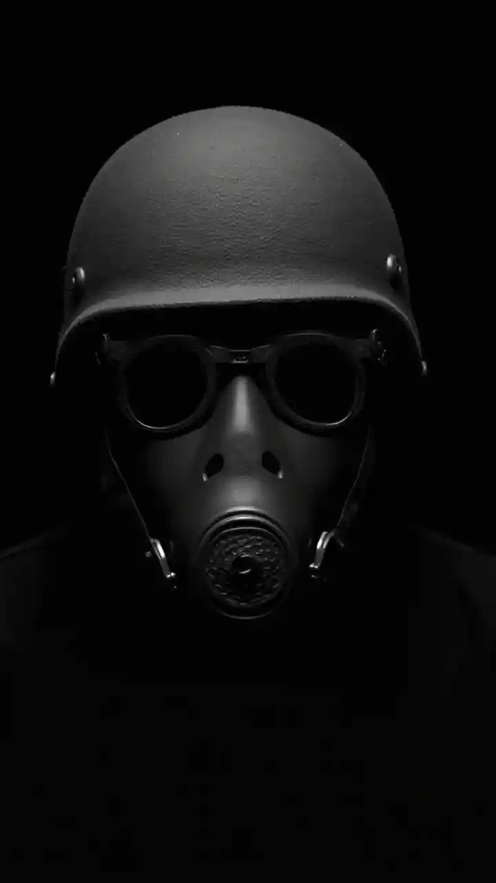 黒の背景フルフェイスガスマスク戦術ヘルメット