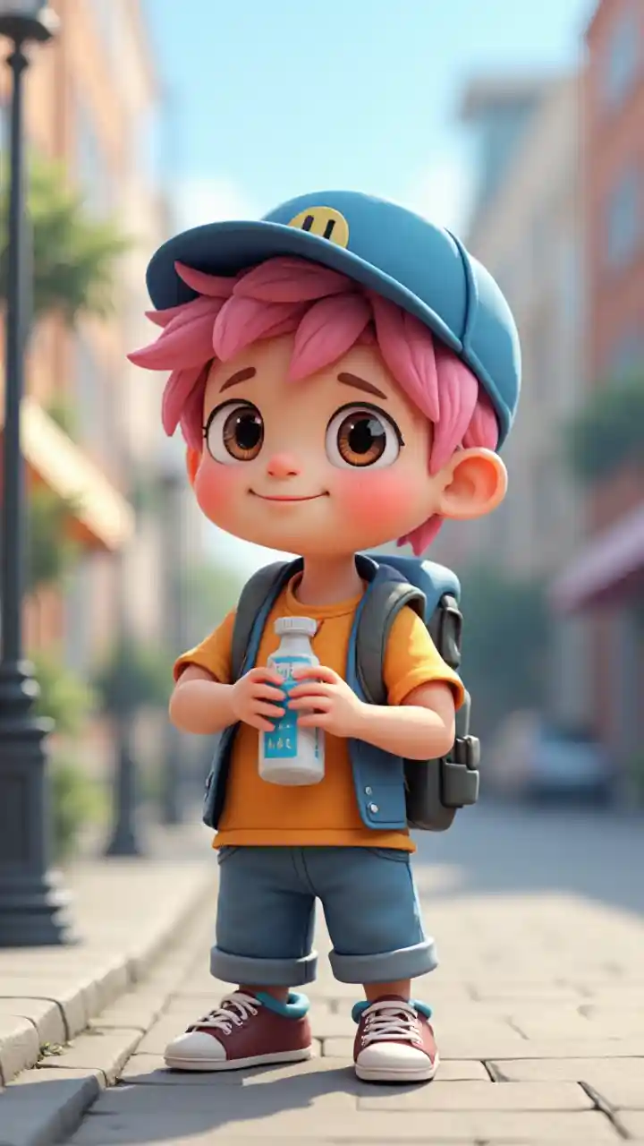 Chico de pelo rosado