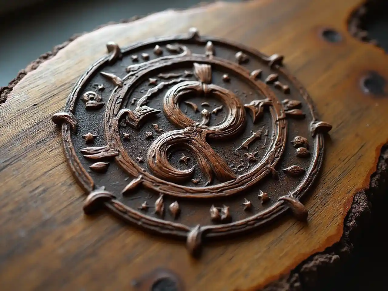 Intricate Magic Rune Carvings on Wood Surfaces