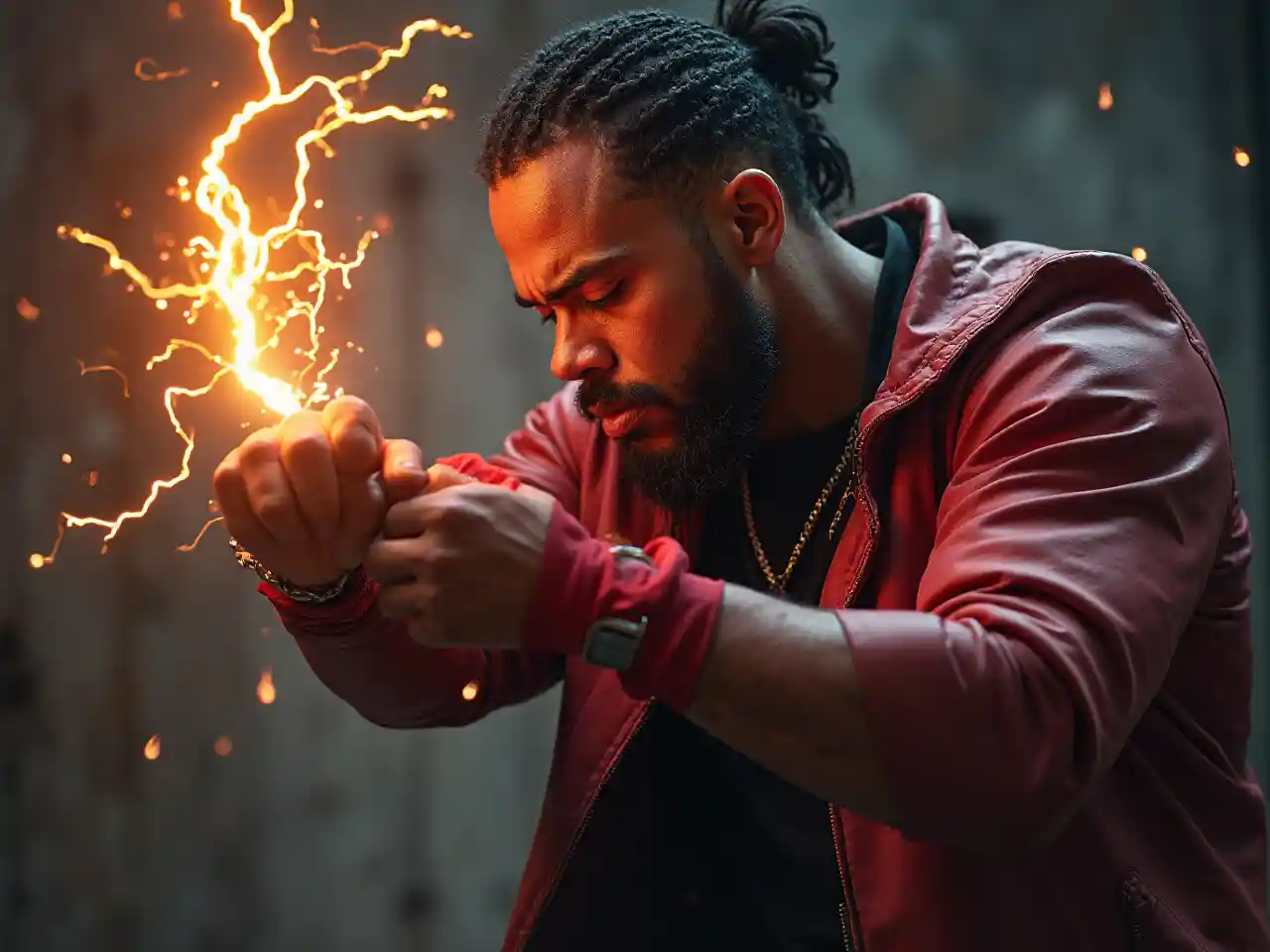 Rapper Channeling Fierce Energy Through Lightning Fist