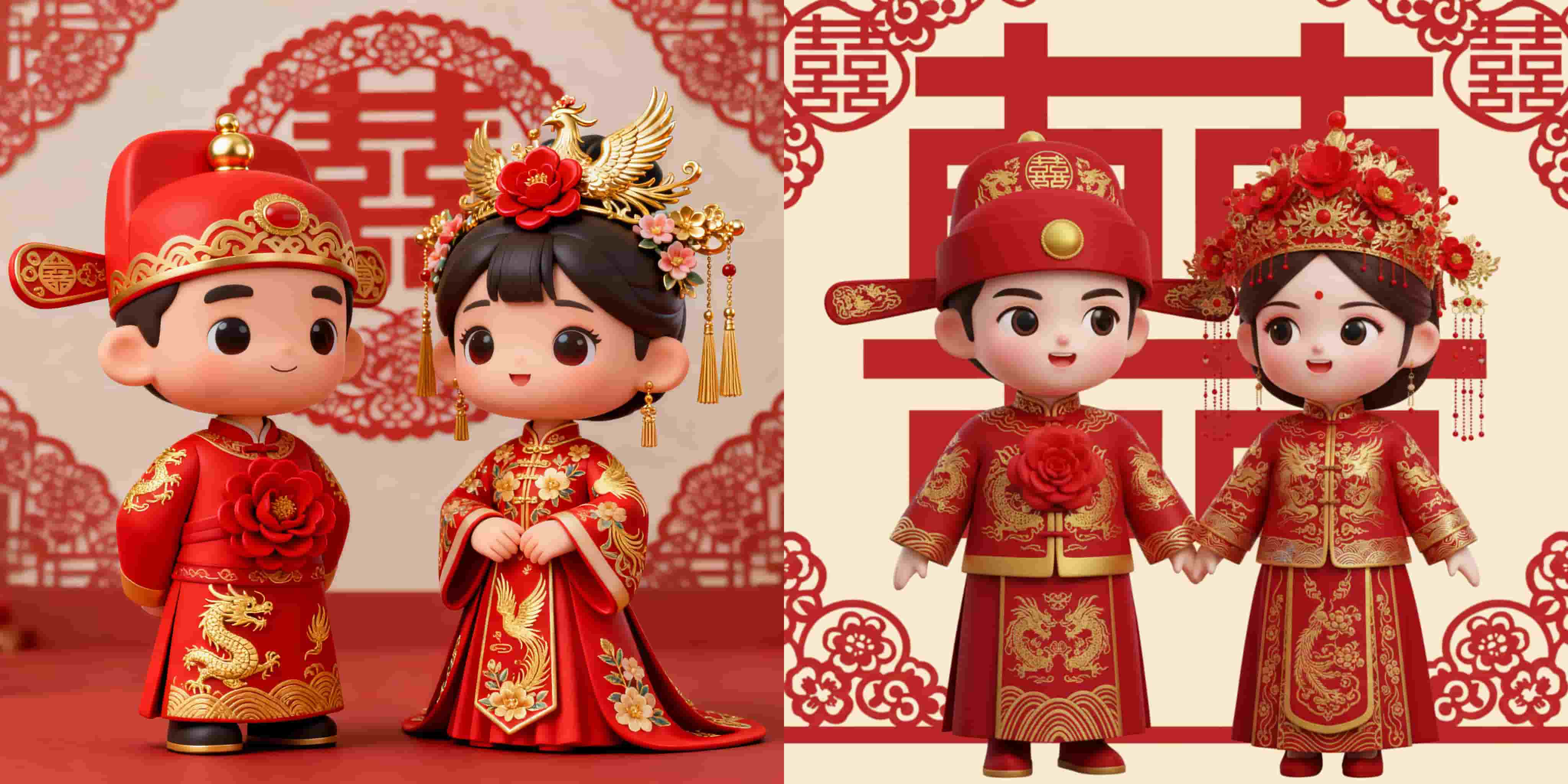 Red Threads of Tradition: 3D Chibi Chinese Wedding Portraits