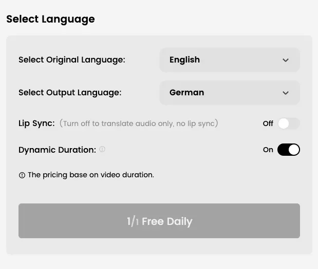 Choose German as the Target Language