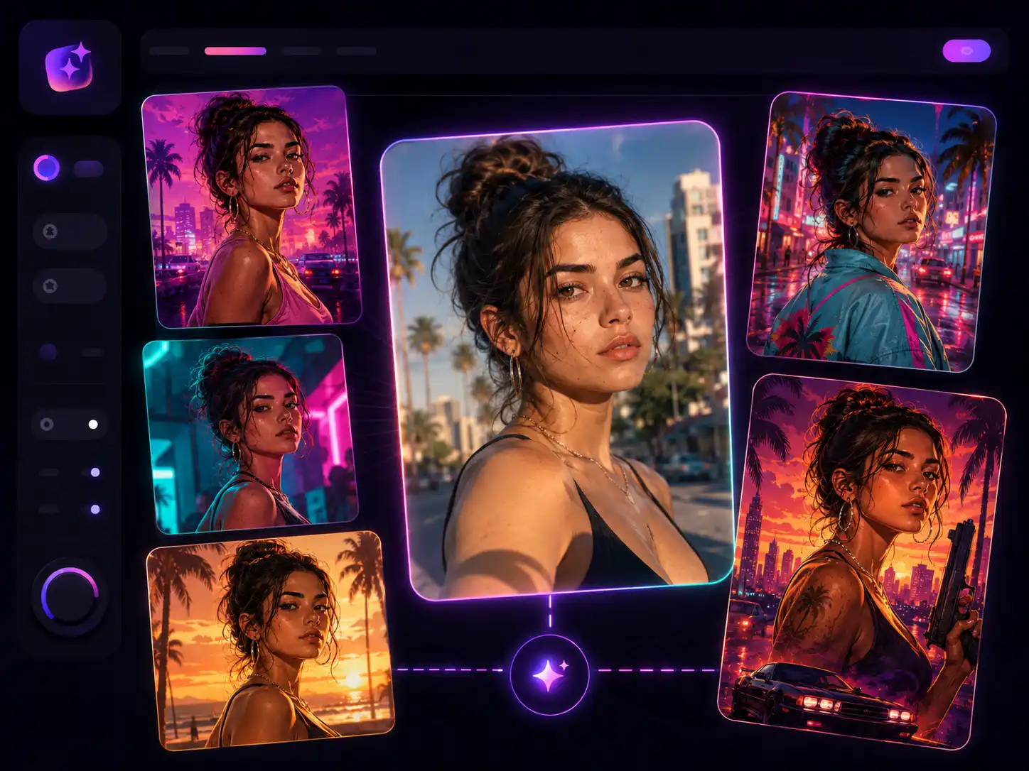 Portrety sztucznej inteligencji w stylu Vice City 
