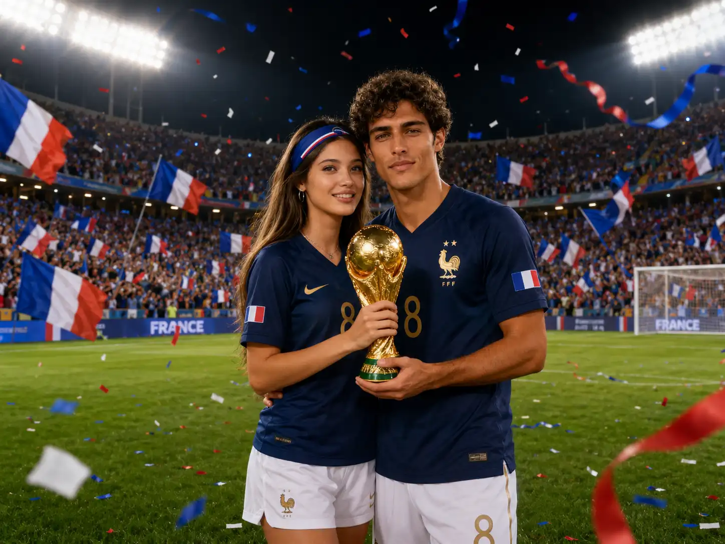 Trophy-Lifting Couple Celebration