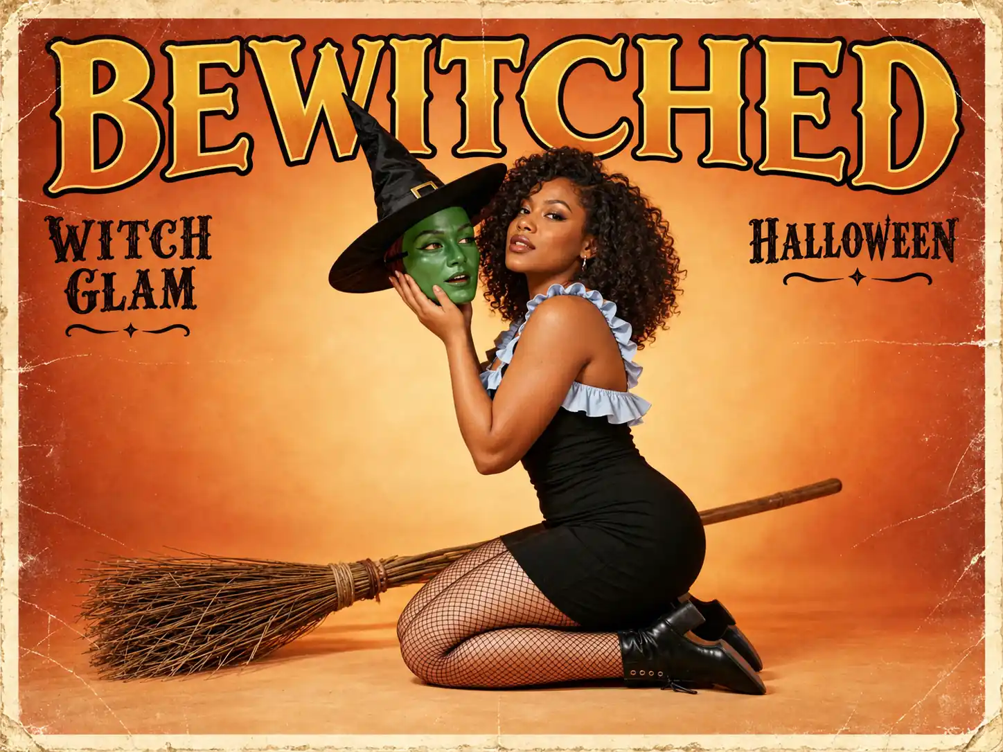 A Green Witch Mask and Pointed Hat