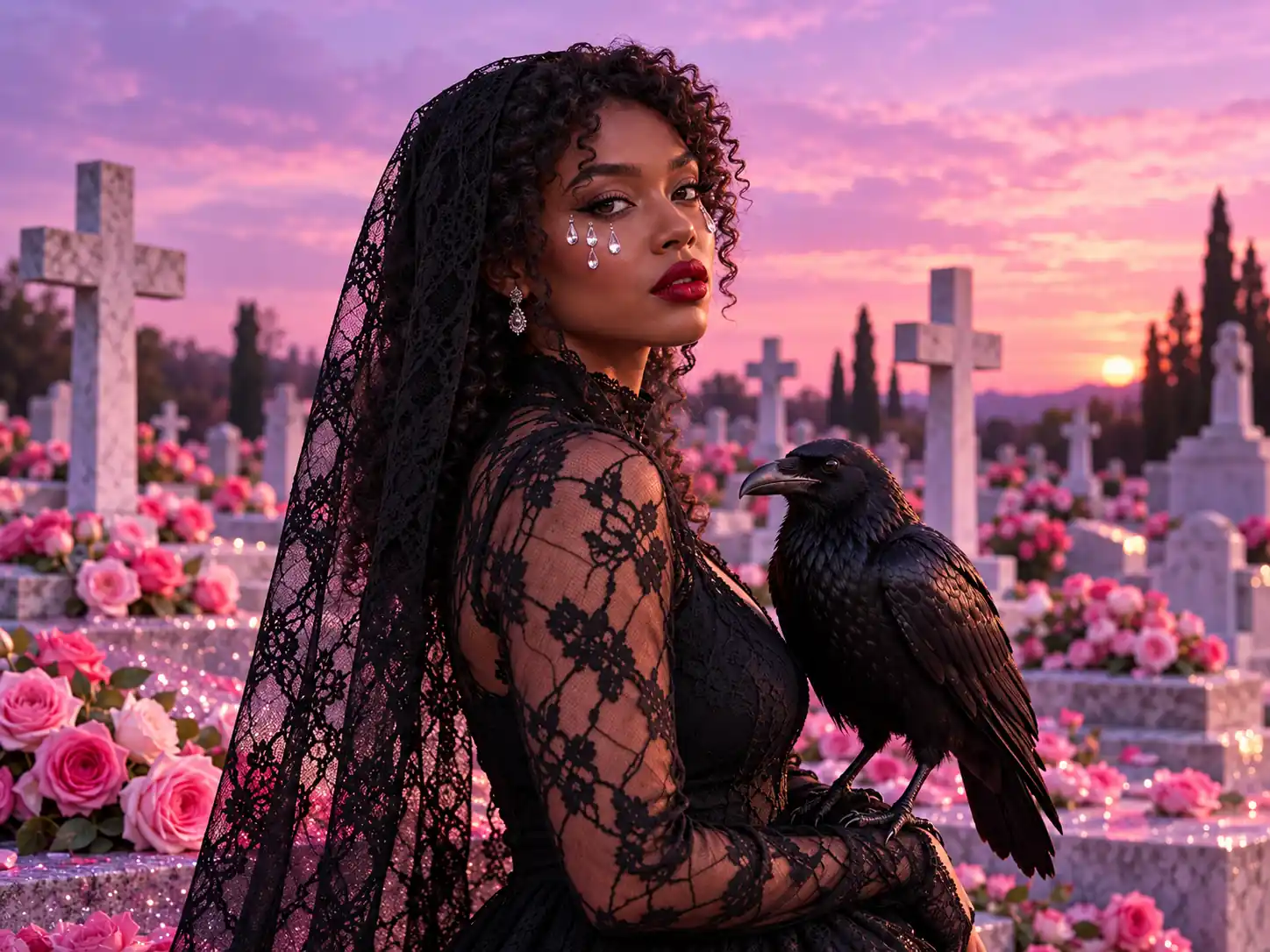 Black Lace Veil and Dress