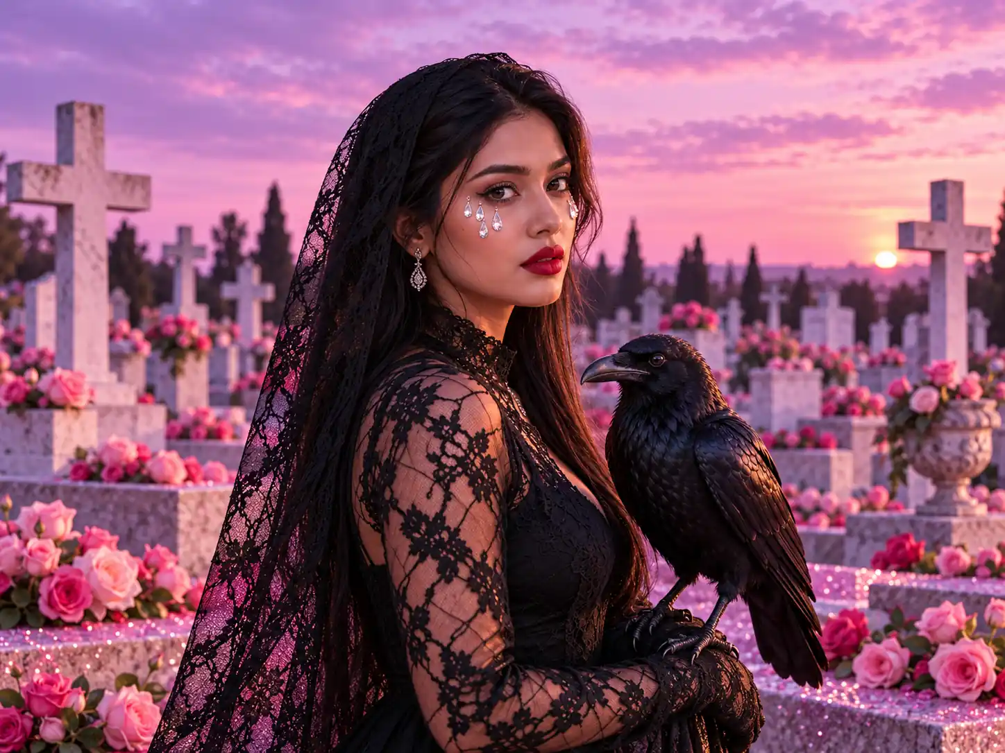 A Rose-Filled Twilight Cemetery