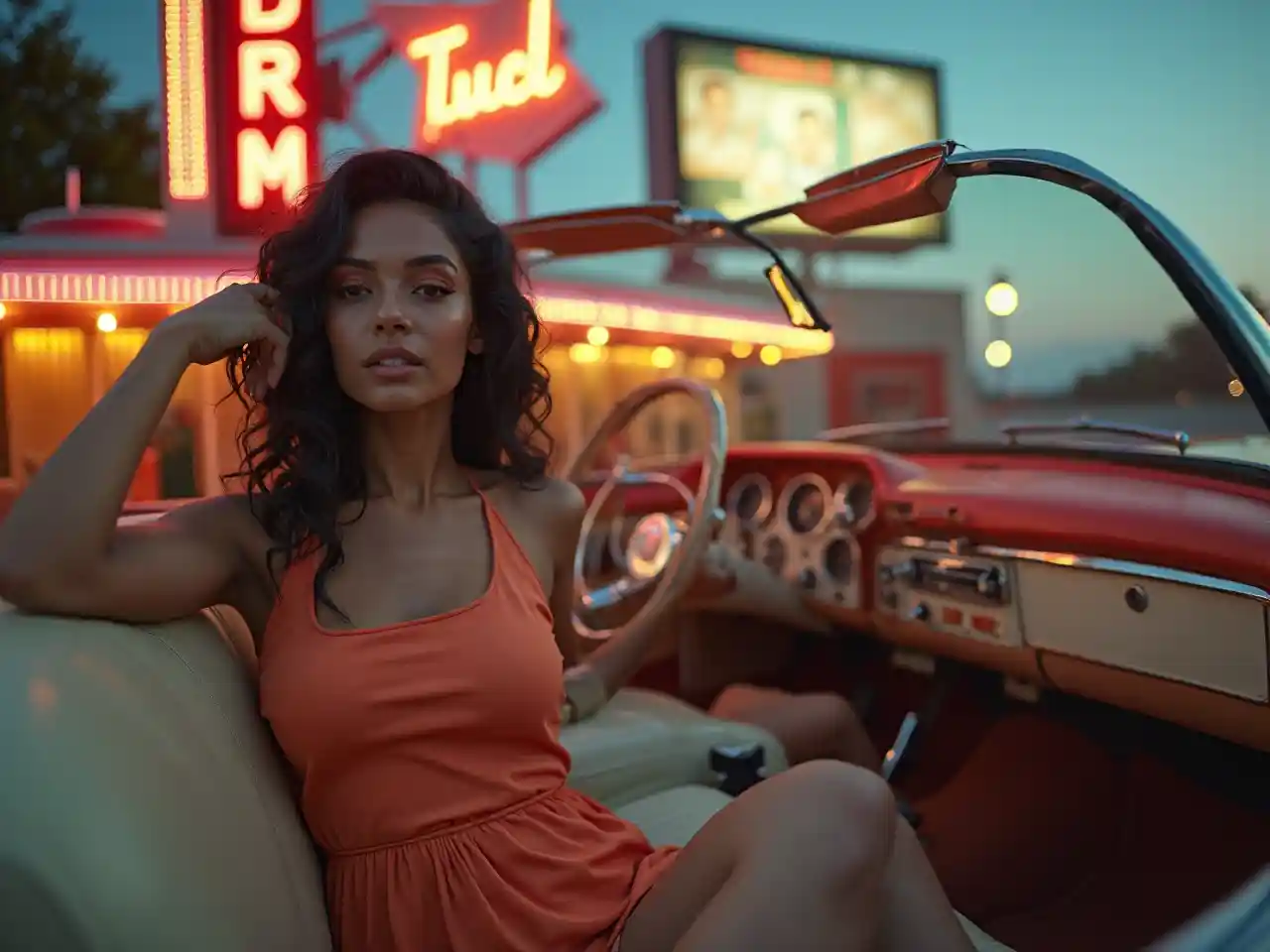 ਰੀਟਰੋ ਸ਼ਾਰਮ ਡਰਾਈਵ-ਇਨ ਸੀਨ