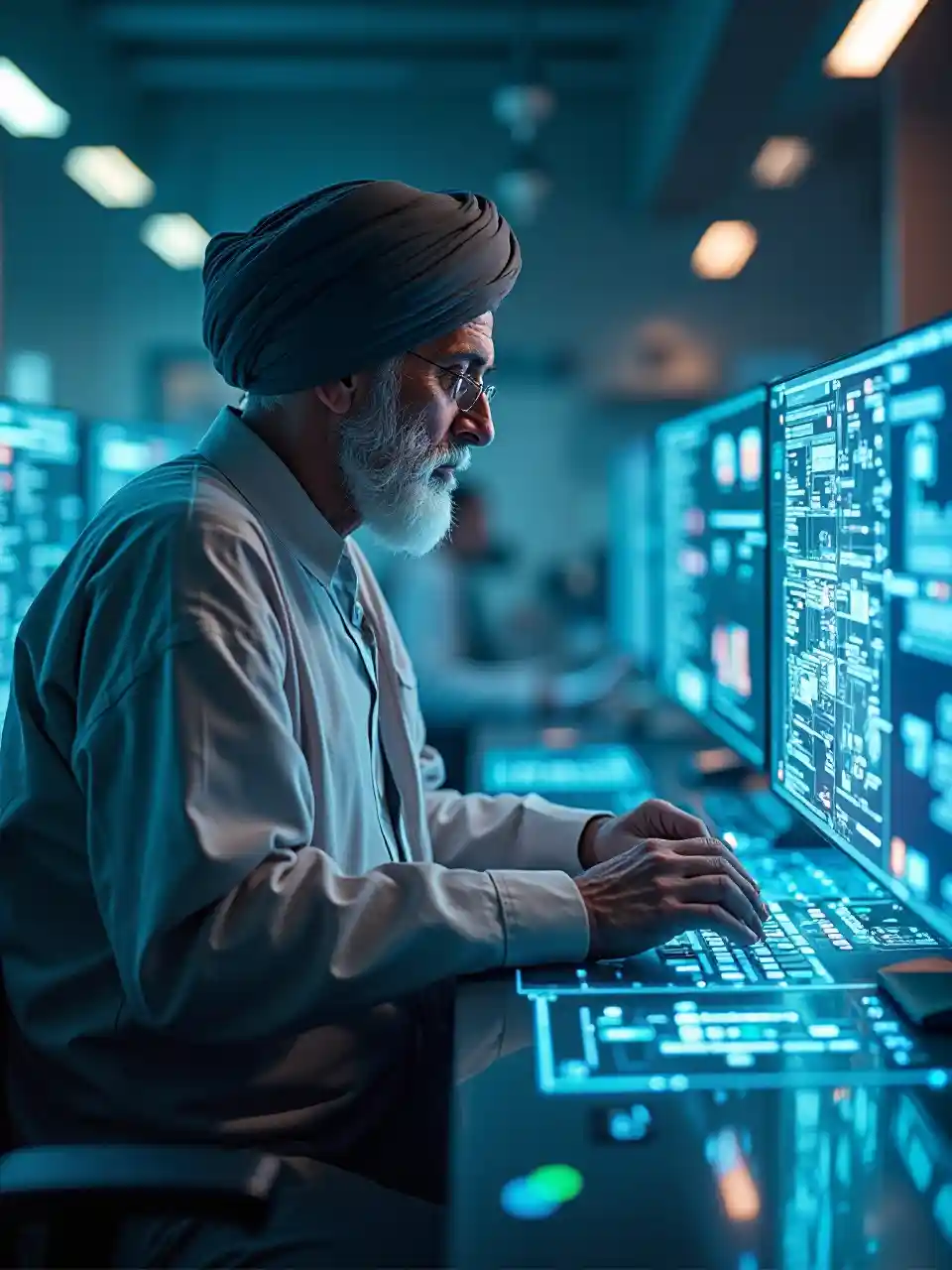 Hologram Coding Futuristic Lab Man