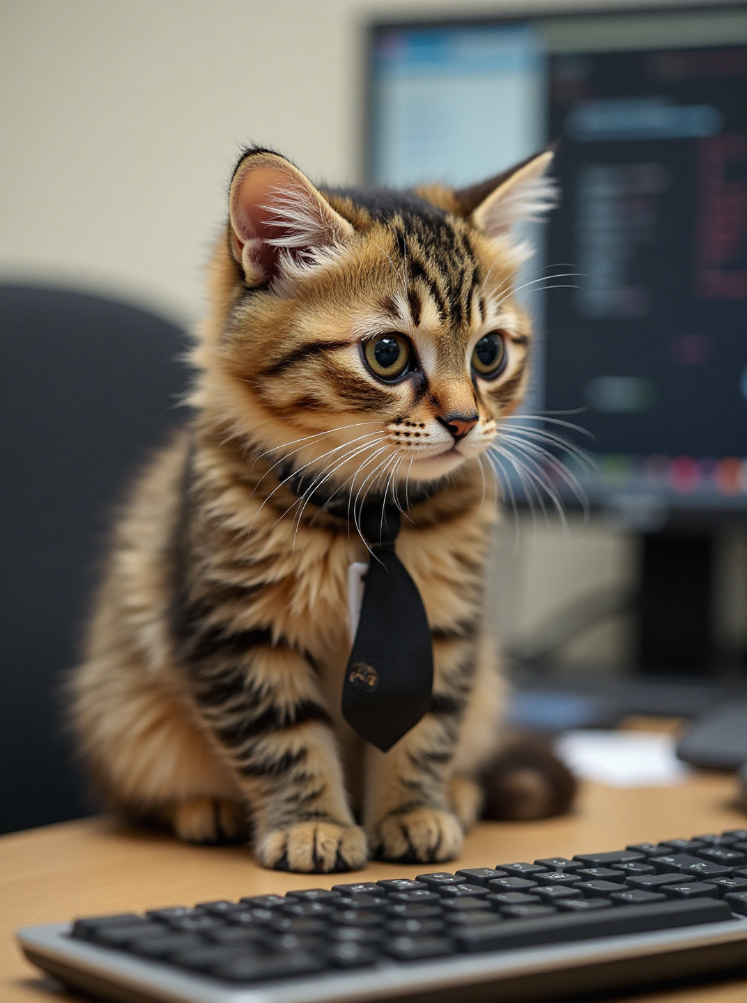 डेस्क पर प्यारी कार्यालय बिल्ली स्कॉटिश तह