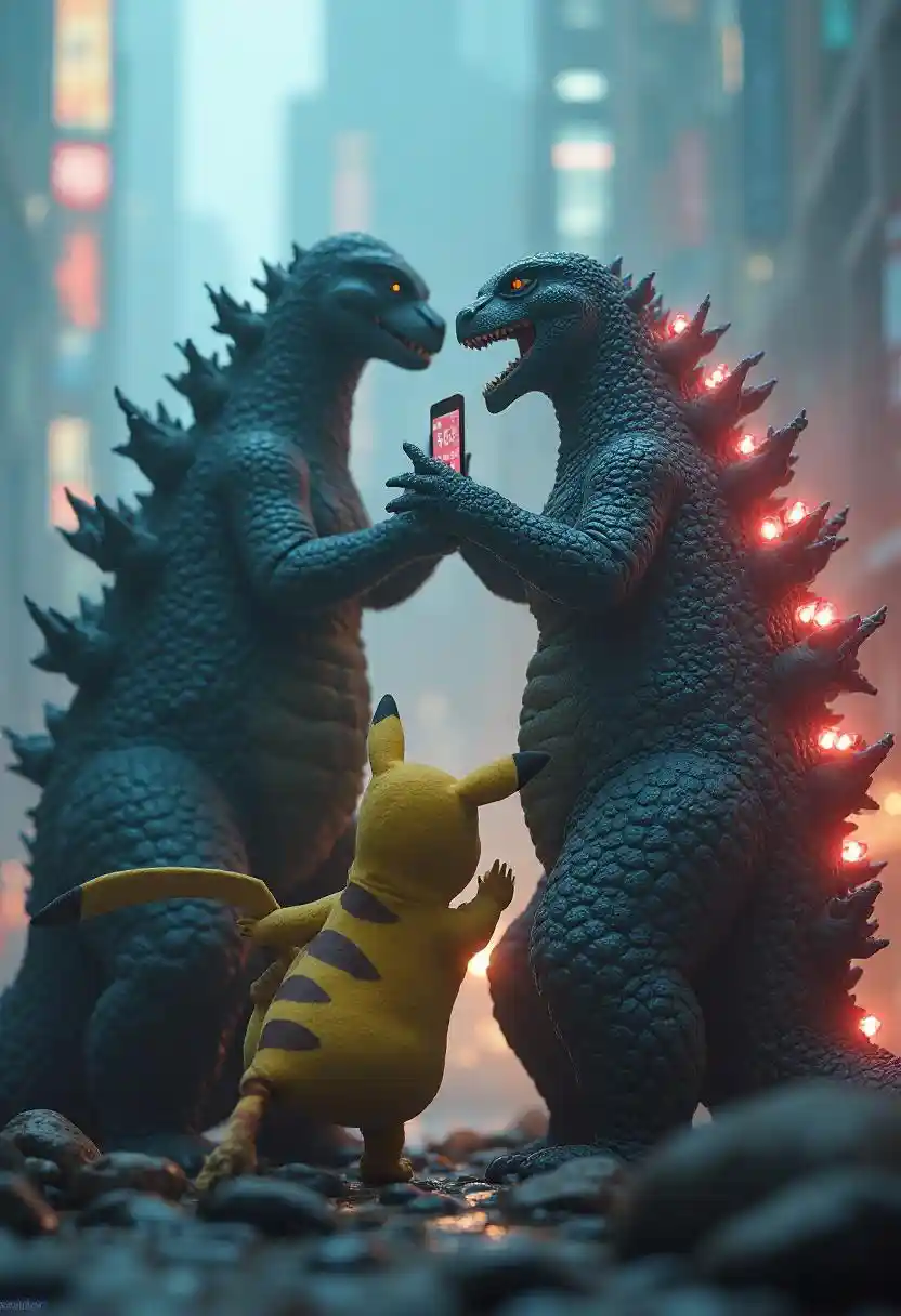 Pikachu Godzilla Selfie