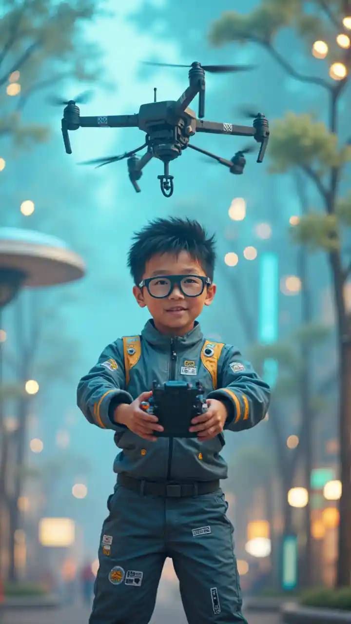 Drone Ndege Futuristic Park Scene