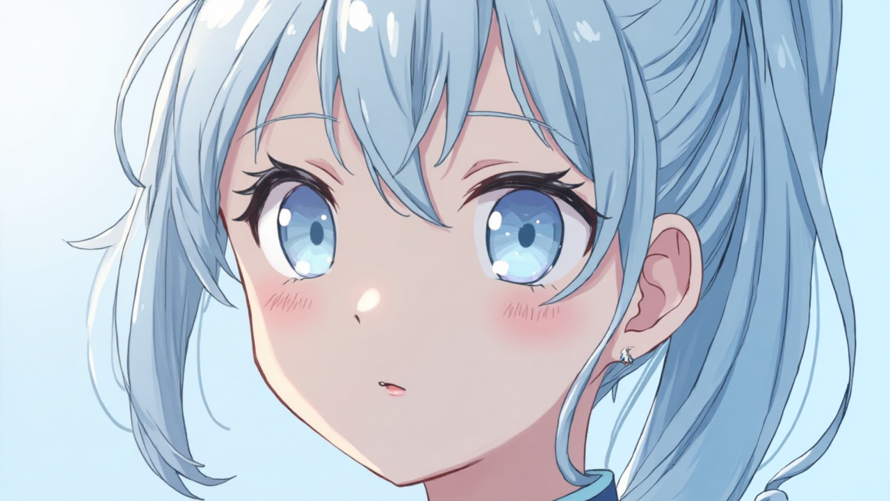 파란머리의 포니테일을 한 애니메이션 소녀, image size:1280x720