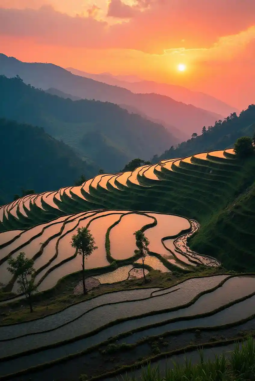 Sunset Rice Fields