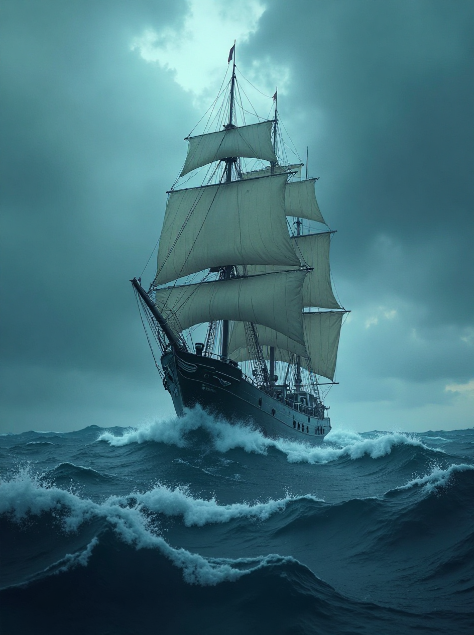 Barco navegando a través de un mar tormentoso