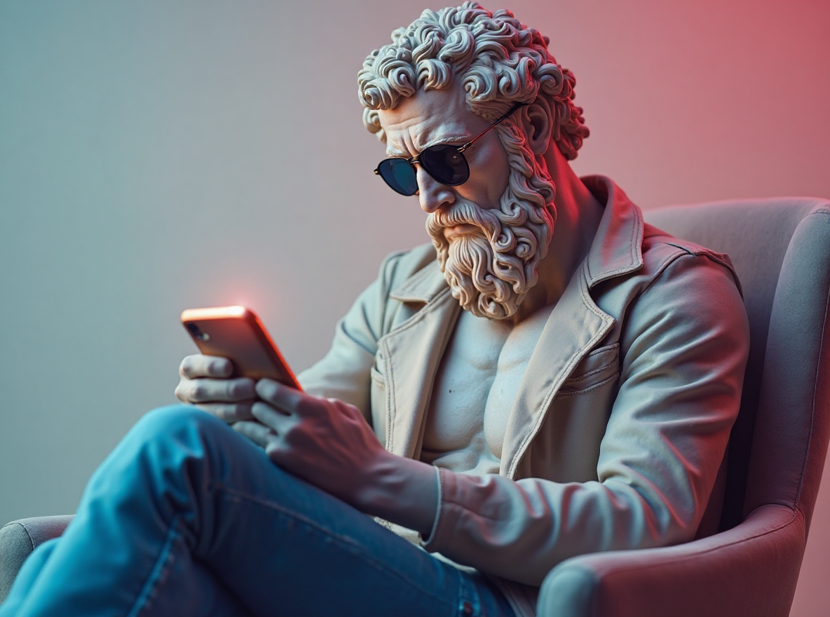 Modern Statue with Smartphone