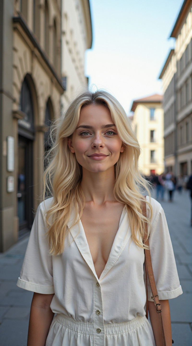 Bern Street View Ngân hàng Thành phố Cô gái tóc vàng Áo trắng