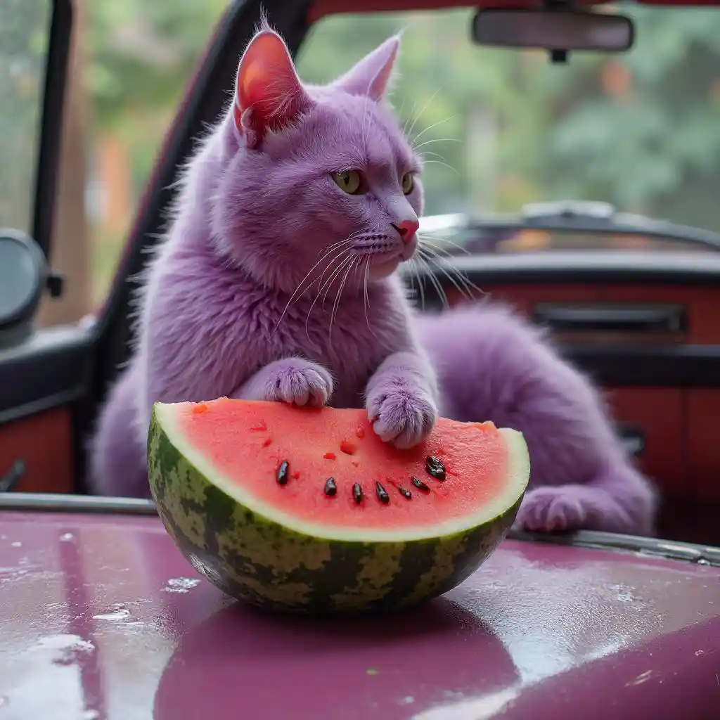 猫がメロンを切る 