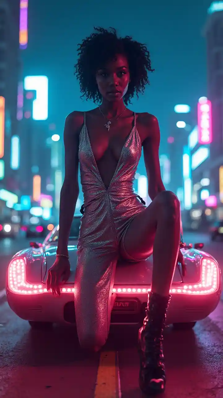 Neon Hovercar Futuristic Pose