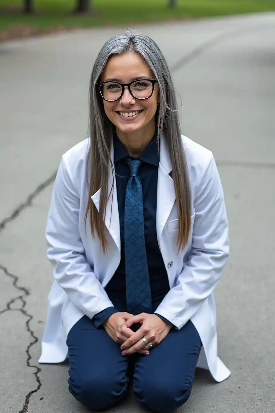Gray-haired scientist