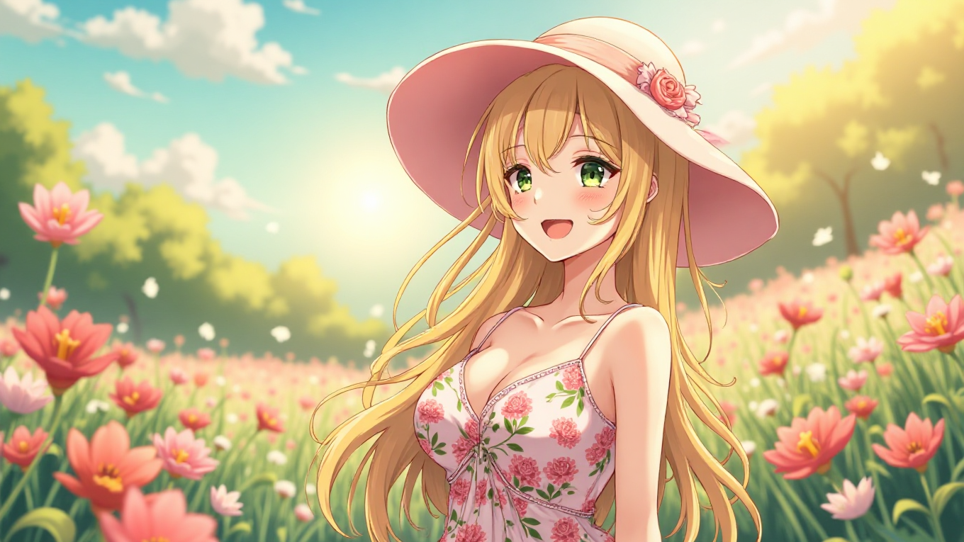 꽃밭의 초고화질 애니걸, image size:1360x765