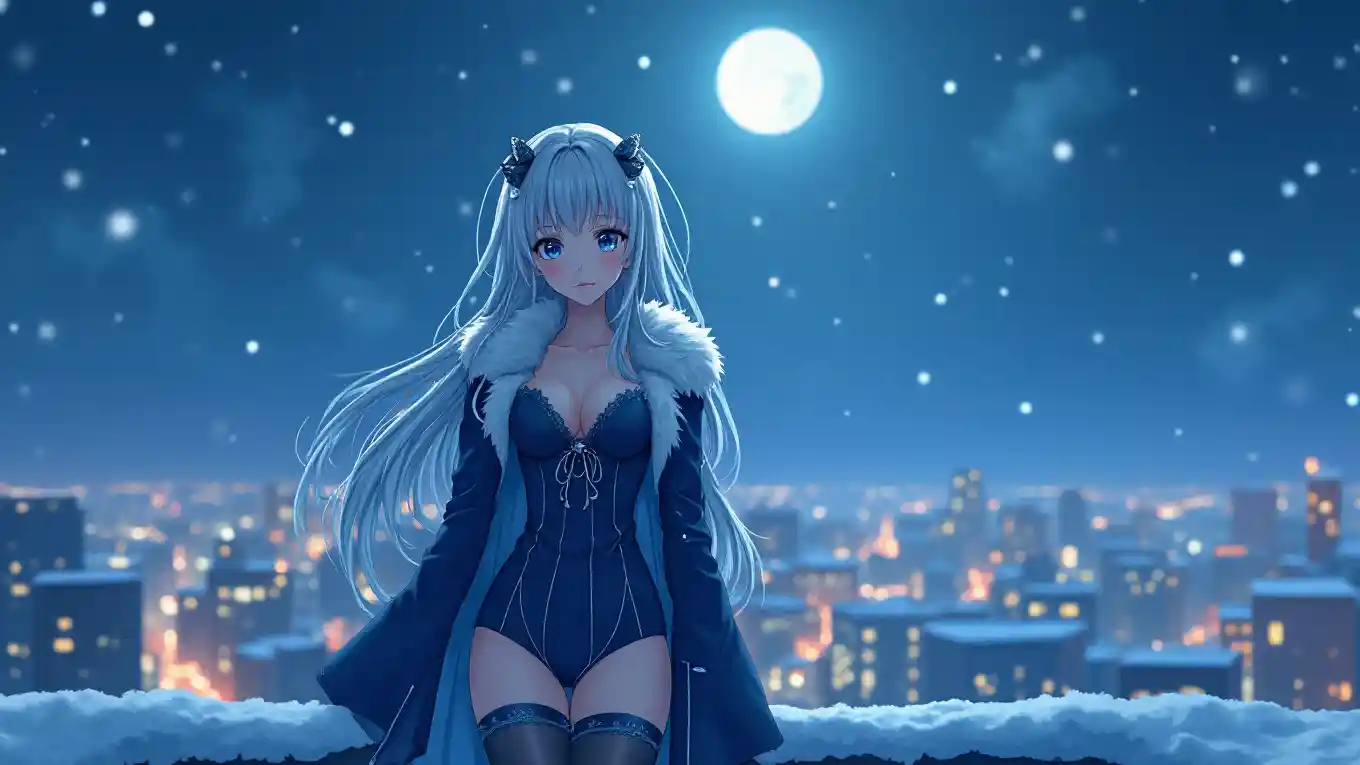 Moonlit Anime Snow Beauty
