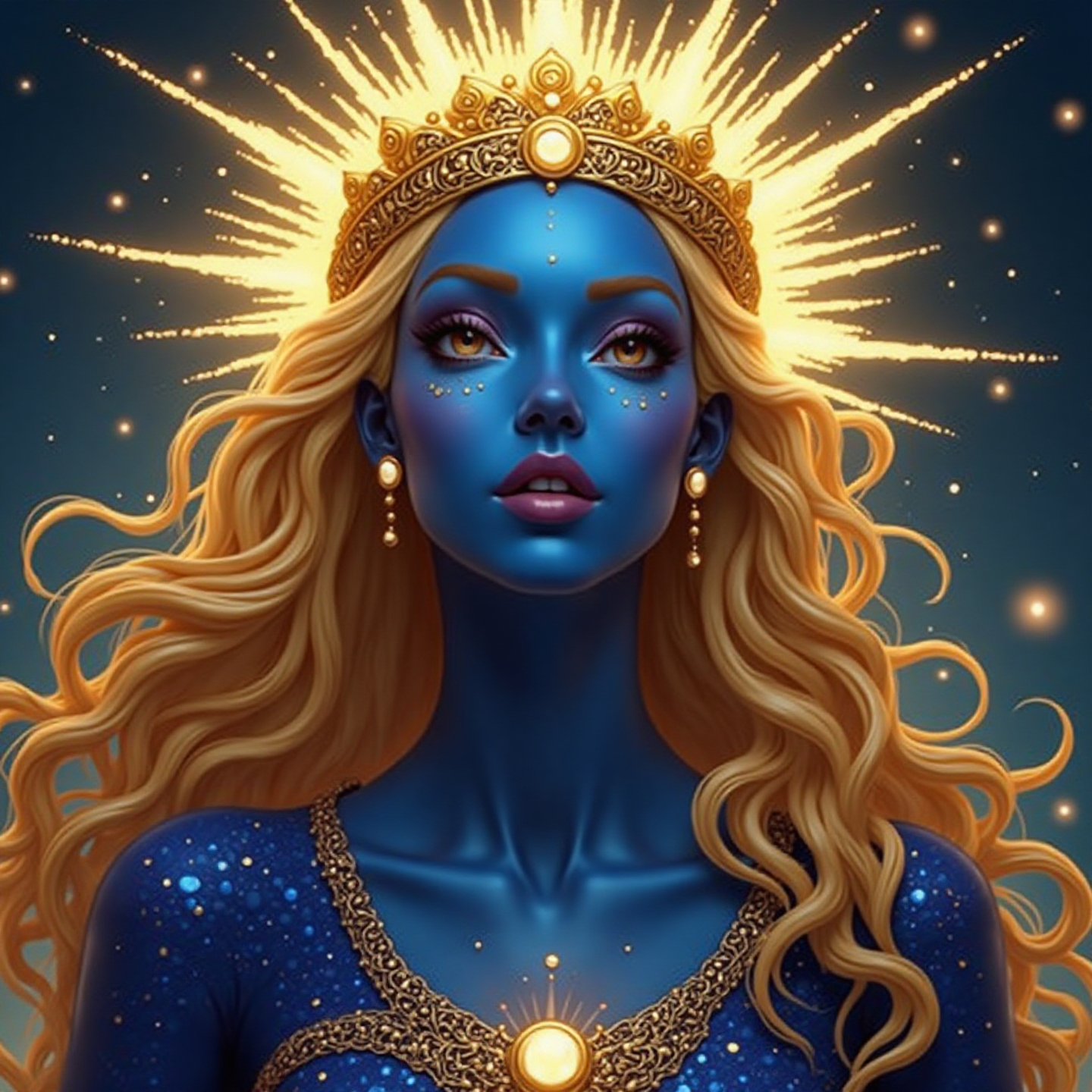 Diva dengan kulit safir dan rambut pirang