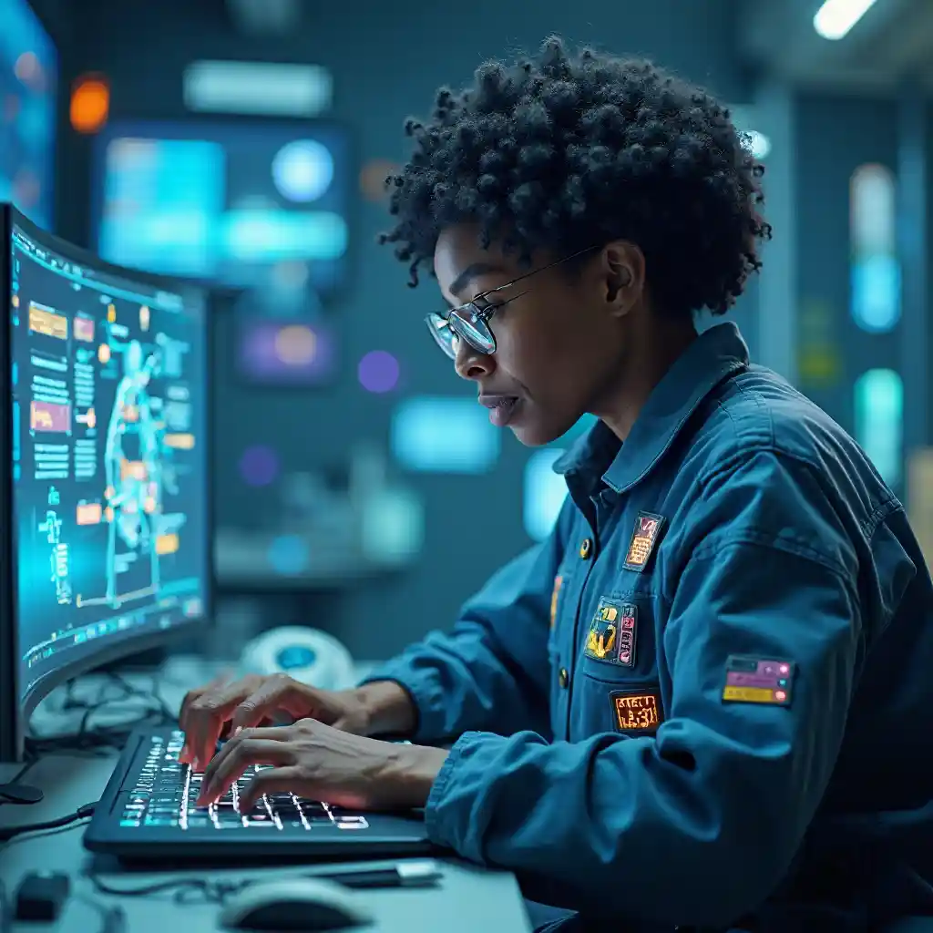 Hologram Coding Futuristic Black Mwanamke