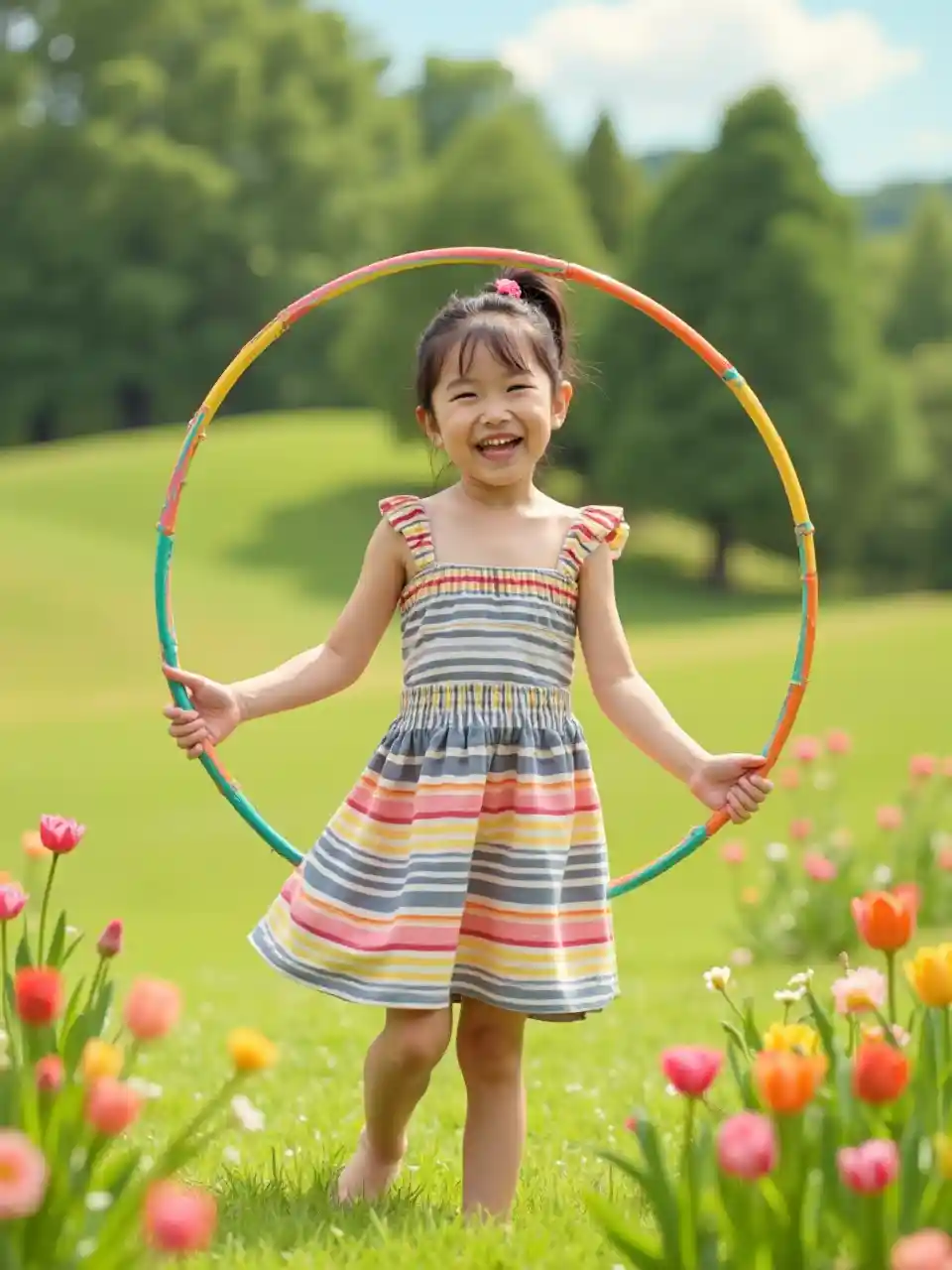Girl Hula Hoop Sunny Park