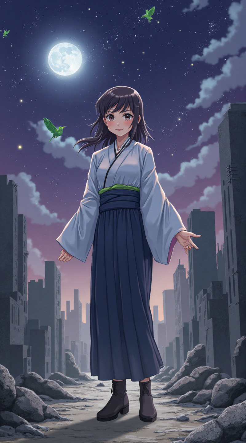 Hakama Mwanamke Katika Jiji la Uharibi Ndege Mwanga