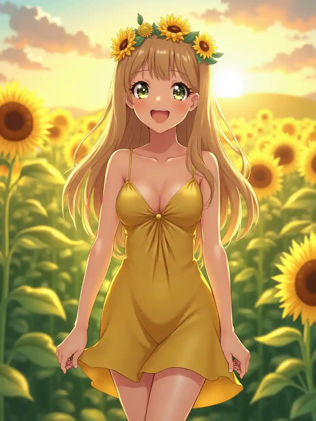 Anime Girl Sunflower Field Joy