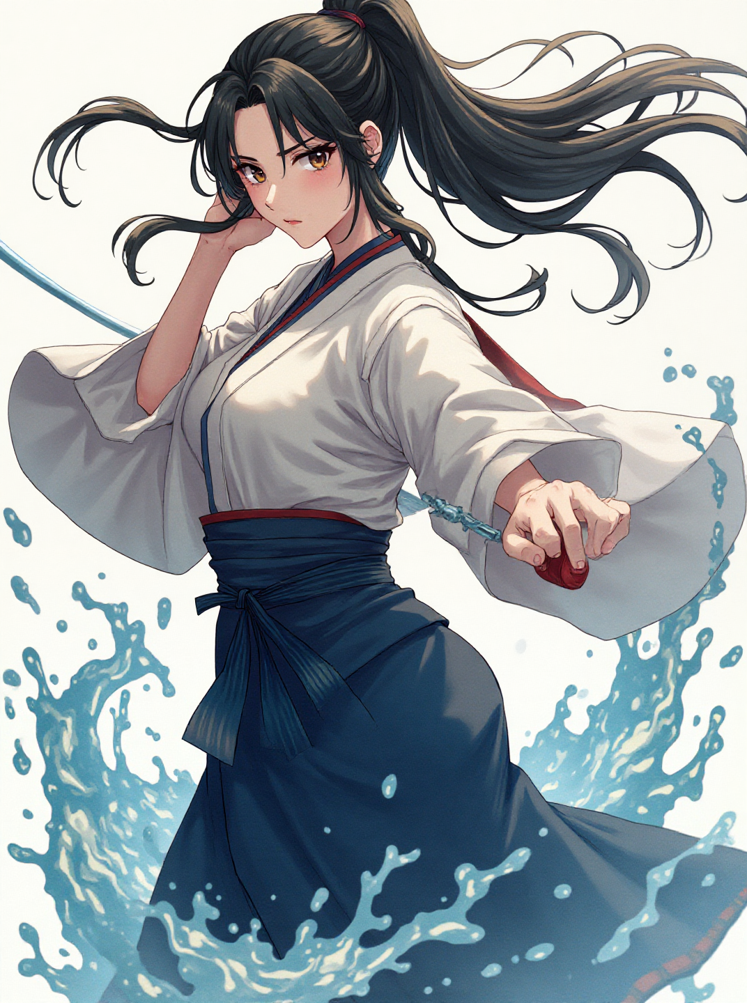 Hakama-krigskvinna med svärd och vatten 