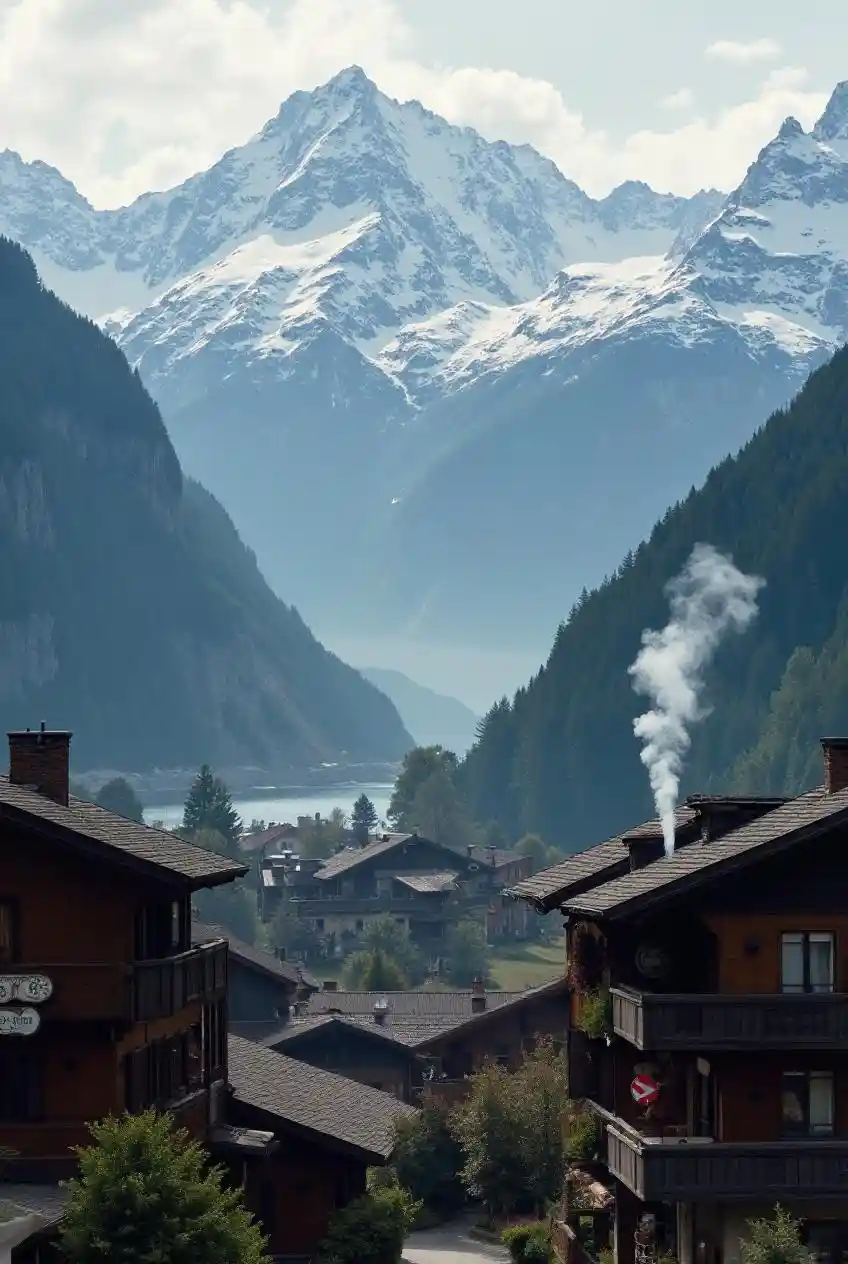 Swiss rumah kayu tempat kejadian