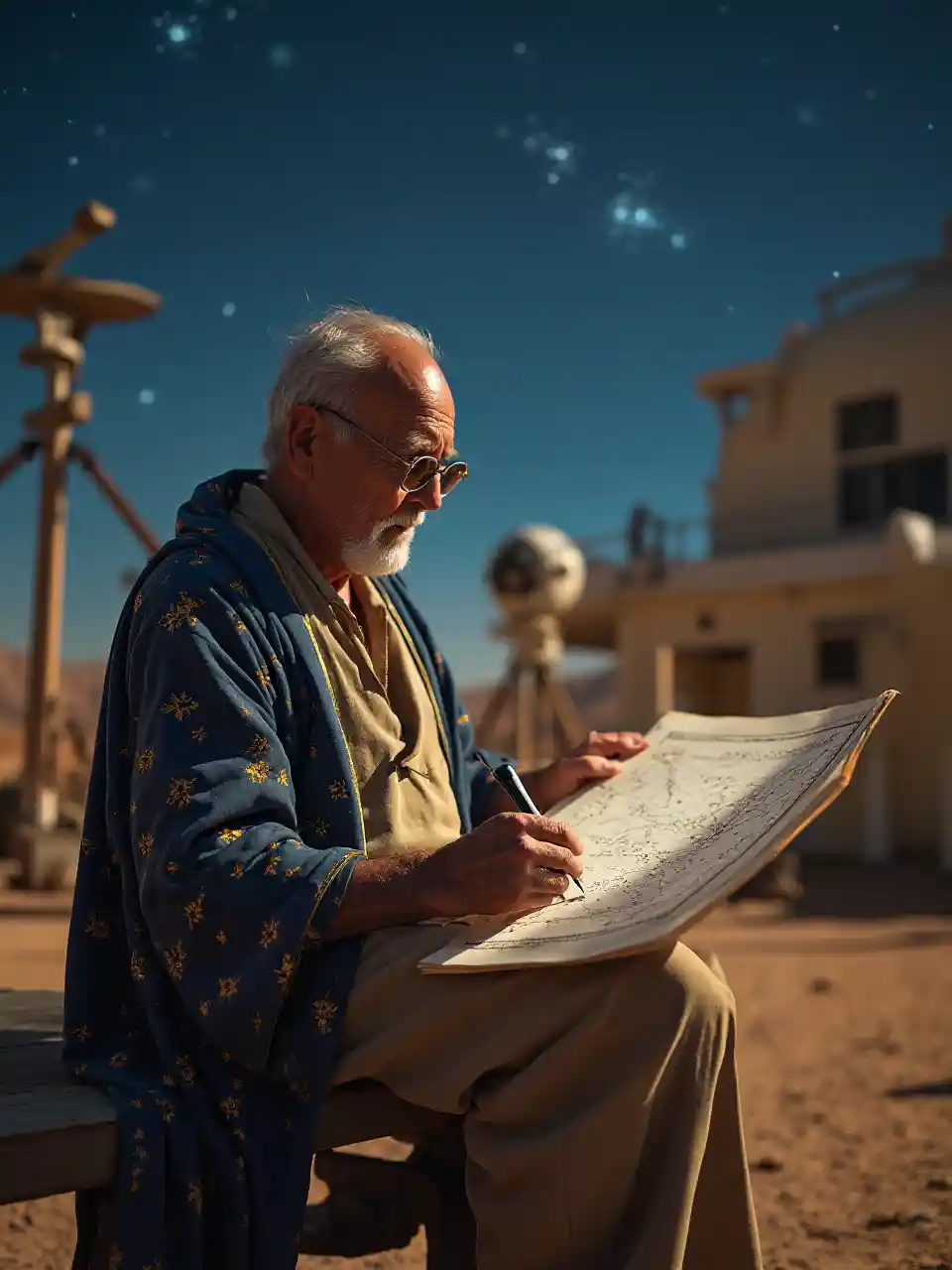 Astrónomo cartografiando cielos estrellados
