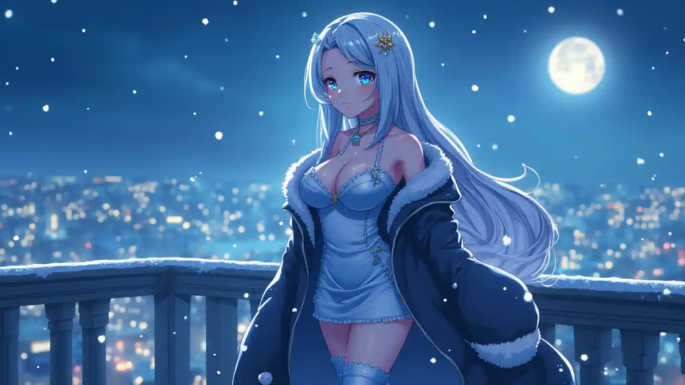 Anime Girl Snowy Rooftop Glow