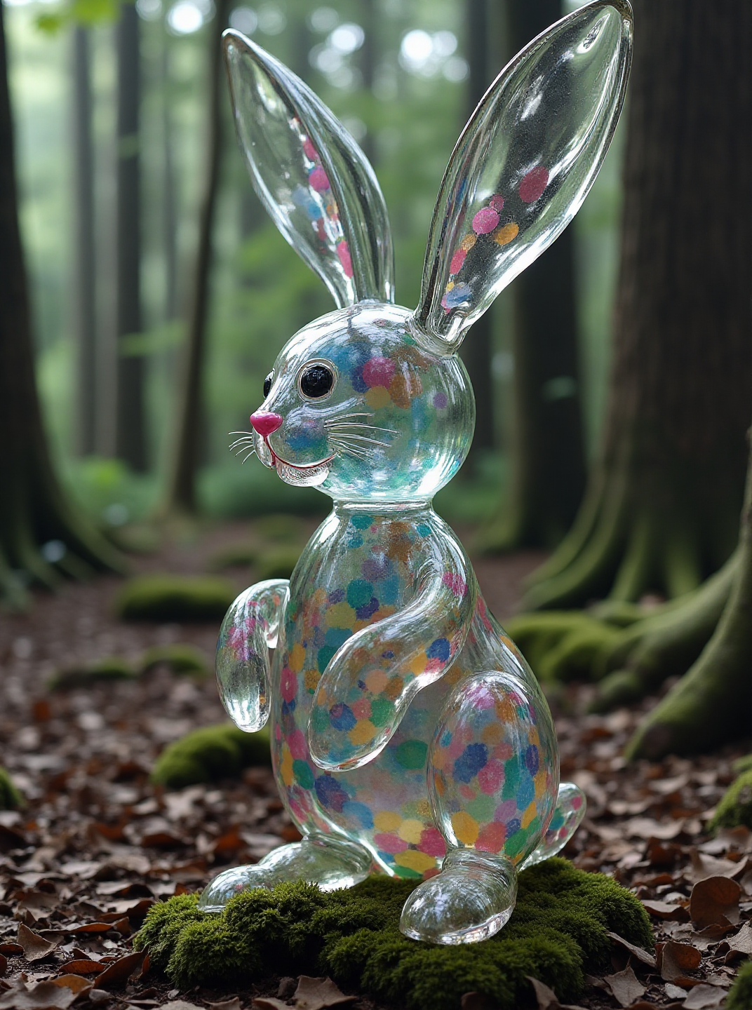 En gigantisk glasskanin i skogen