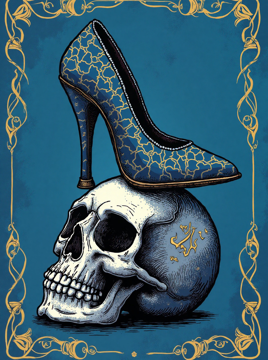 Guldlinje Skall under högklack Blå bakgrund 