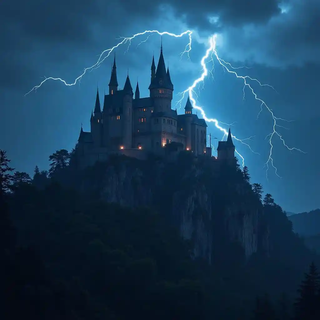 Stormy Castle Silhouette