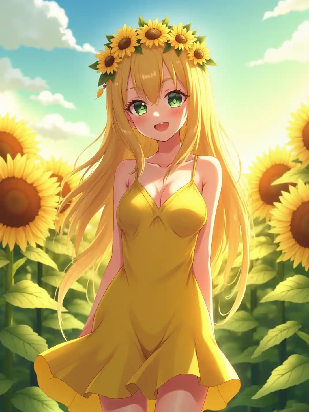 Anime Girl Sunflower Glow