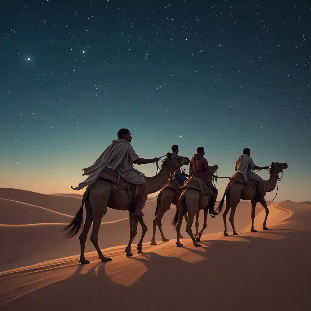 Líder nómada bajo cielo estrellado