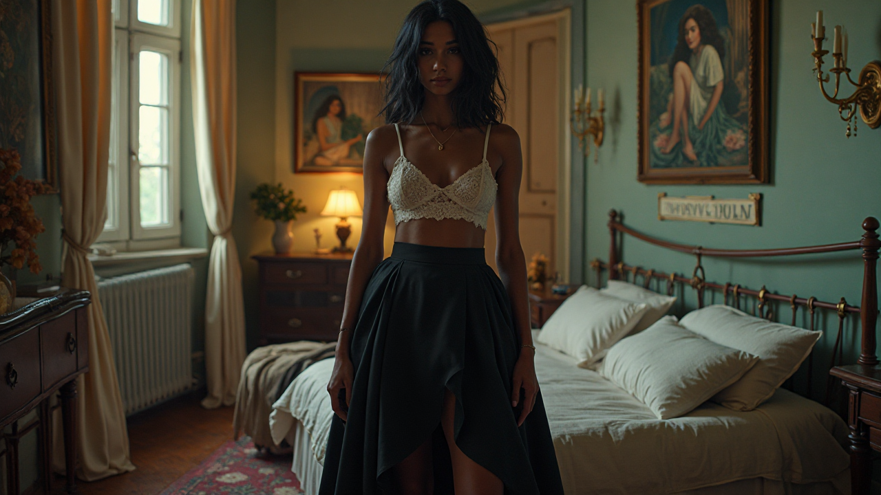 Mulher de pele escura e camisa branca fotorrealista, image size:1280x720