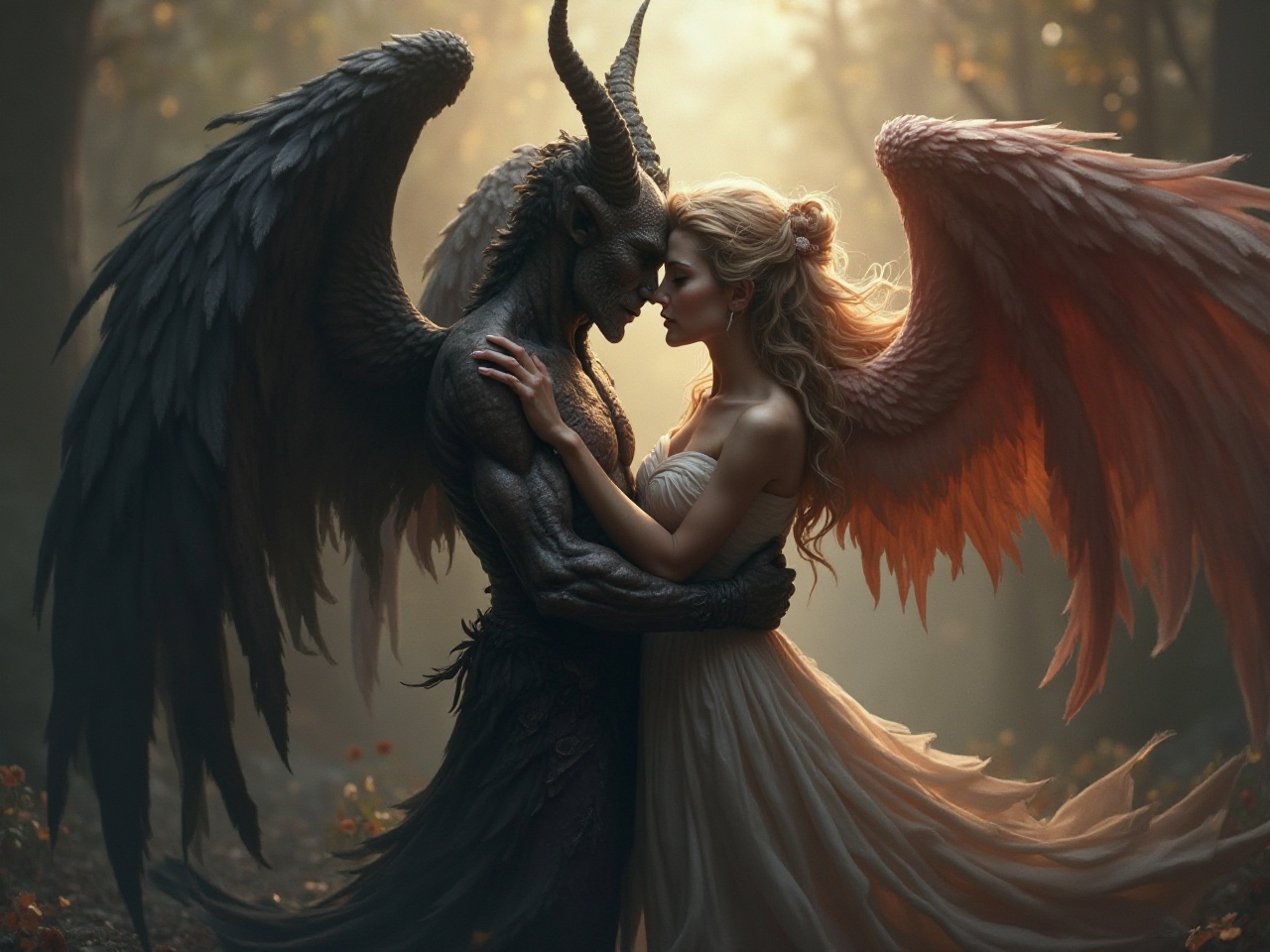 L'abbraccio proibito degli amanti degli angeli e dei demoni, image size:1280x960